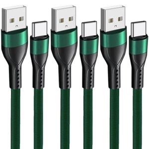 CÂBLE TÉLÉPHONE Lot-3 Câble USB-C 1M Charge Rapide 3A pour Xiaomi Redmi 9 9T 10C 11A 12 - Nylon Tressé Vert