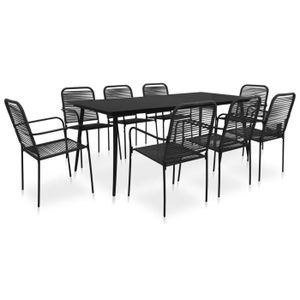 Ensemble table et chaise de jardin SWEET Mobilier à dîner d'extérieur 9 pcs Corde en coton et acier Noir AB48571 85670