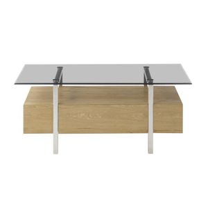 TABLE BASSE Table basse avec étagère coloris chêne en verre - 