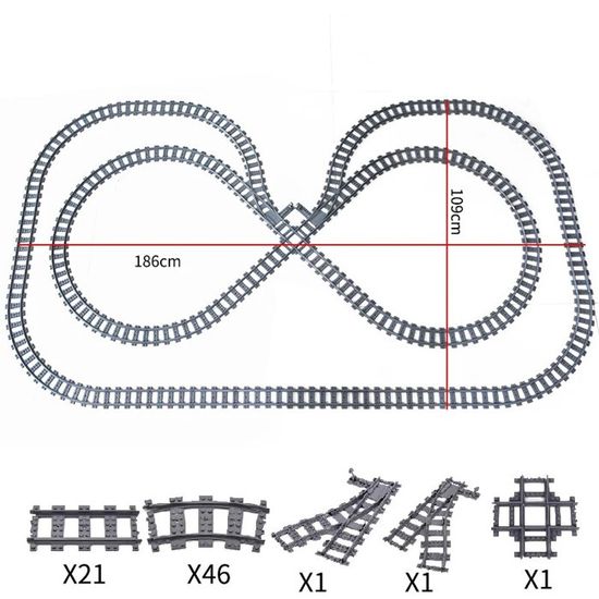 Lot De 67 Blocs De Construction Rails De Chemin De Fer - Croisements, Droits, Courbes Et Inclinés Pour Enfants Dès 2 Ans Jeu Construction Motricité