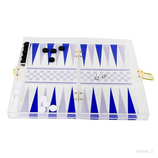 Lingle Jeux de backgammon de 23,9 cm pour adultes, jeu de société classique avec étui de backgammon pliable en cuir synthétique, ensemble de jeu de backgammon de voyage portable (bleu