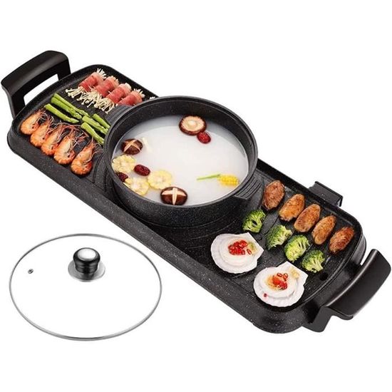 Poêle Grill Double Face Fonte 30 Cm – Anti-Adhésive Sans Fumée – Barbecue Coréen Portable – Maison & Camping – Répartition Chaleur Parfaite