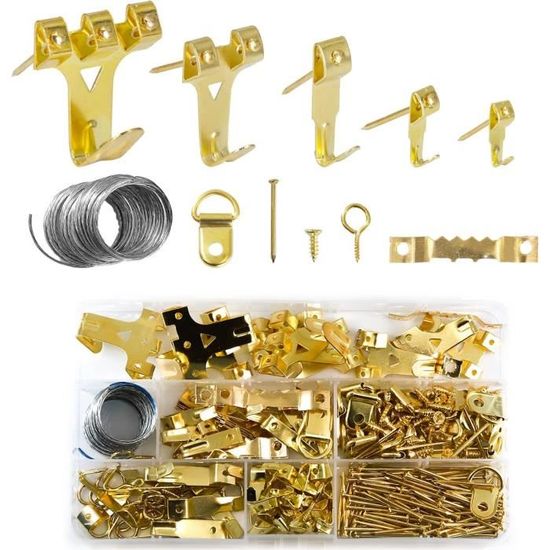Kit De Suspension Pour Cadres Photo - 250 Pièces (crochets, Clous, Vis, Anneaux) - Pour Murs En Placo, Béton, Bois - Charge Jusqu'à 75 Lbs
