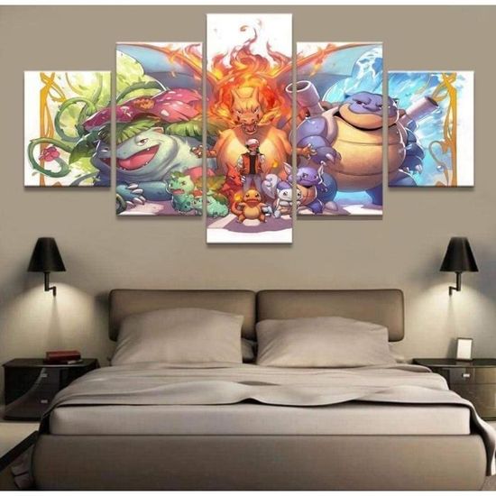 5 Pièces d'5 Pièces Poster Impression Toile Murale Tableau  Salon Moderne Affiche Pokémon  100x50cm [16]