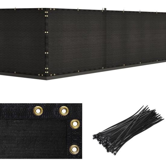 Brise Vue Occultant Jardin Noir 1.8m X 10m 170g/m² HDPE - 90% Occultation Avec Attaches Zip