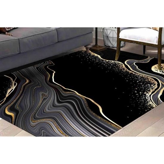 Tapis Salon 3D Vert Émeraude Avec Marbre Noir Tapis Doux Lavables Tapis Antidérapant Chambre Enfant Decoration Moquette Pour Salle À Manger Porche Tapis De Salon, Tapis 31,4 X 62,9 Pouces -9A3E/Y5L