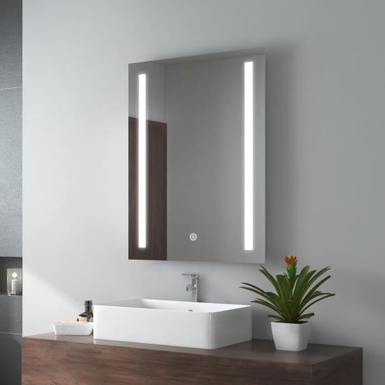 Miroir Salle De Bain LED 80x60 Cm EMKE - Lumière Blanche 6500K, Interrupteur Tactile, Anti-buée, Loupe X3 - Horizontal