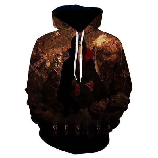 Sweat à Capuche Homme Naruto Akatsuki - Nuage Rouge, Signes Manga - Noir Taille L