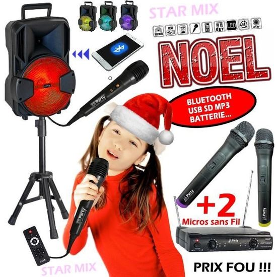 Enceinte Karaoke Enfant Bluetooth USB Mobile Party-MOBILE8 - Micro SD - 2  Micros - Pied support - Télecommande - Anniversaire - Cdiscount TV Son Photo