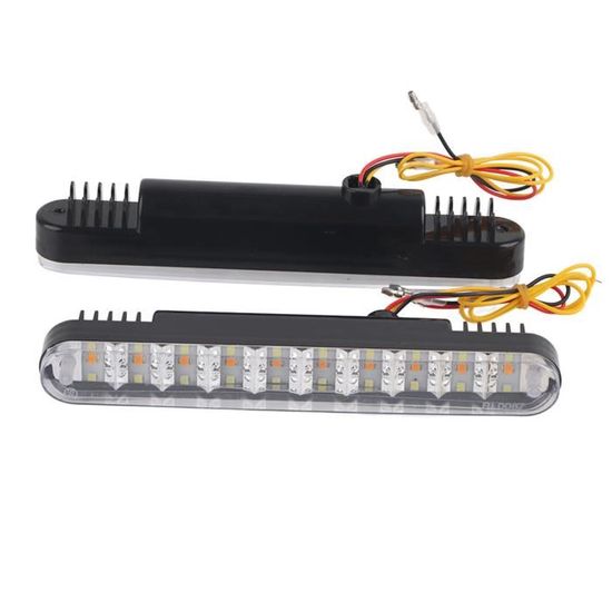 2x Bande LED Voiture 30 LEDs Feux Diurnes DRL Blanc + Clignotants Jaune 12V - 190mm