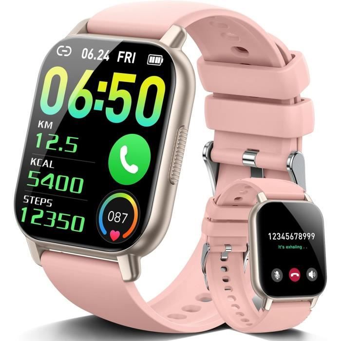 STECEi Montre Connectée Homme Femme 1.85" Avec Appel Bluetooth - Smartwatch Sport IP68 Podomètre Cardio Sommeil, Rose