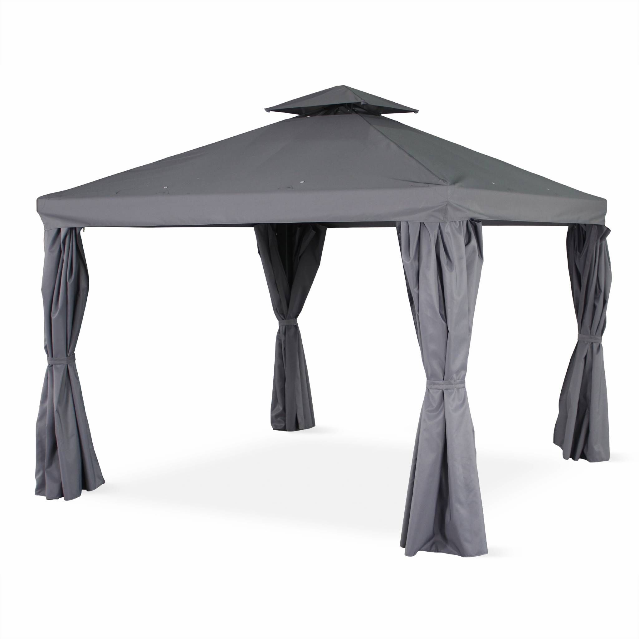 Tente de jardin, pergola aluminium 3x3m Divodorum gris, avec rideaux coulissant, tonnelle abri de terrasse