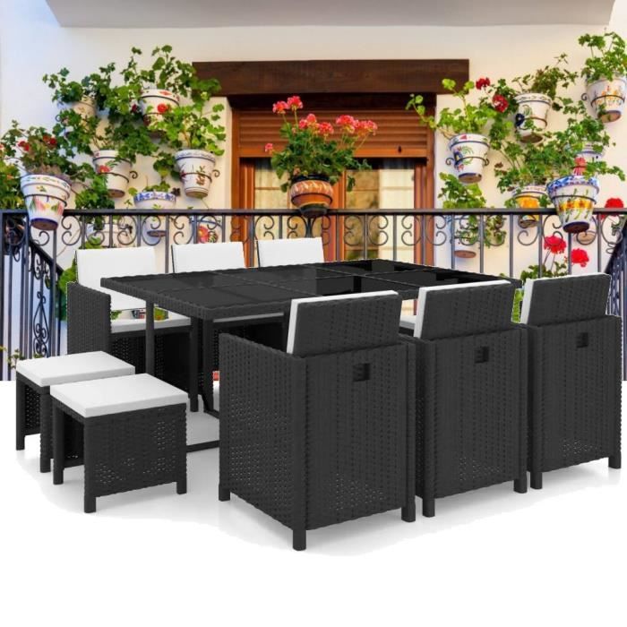 Fihero Jeu de mobilier de jardin 27 pcs Noir Résine tressée