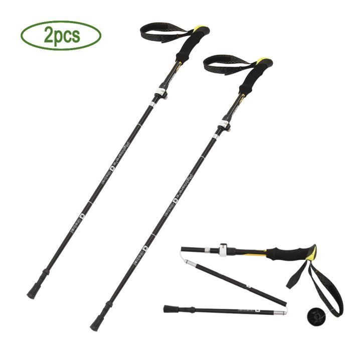 Bâton de Marche Pliable en 7075 Aluminium Classe Aéronautique Ultraléger, Trekking Pôle Antichoc pour Randonnée Alpinisme Un Paire A