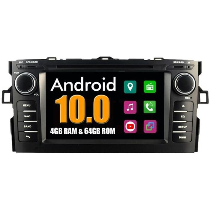 RoverOne Autoradio Bluetooth GPS Navigation pour Toyota Auris 2008-2012 Android Stéréo DVD MirrorLink WiFi