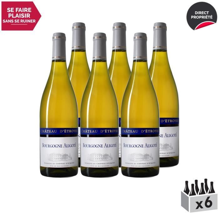 Bourgogne Aligoté Blanc 2017 - Lot de 6x75cl - Château d'Etroyes - Vin AOC Blanc de Bourgogne - Cépage Aligoté