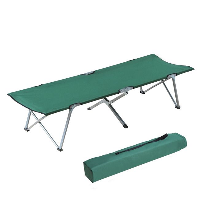 Lit de camp lit d'appoint pliable 193 x 64 x 40 cm avec sac de transport polyester Oxford métal vert et gris neuf 29GN