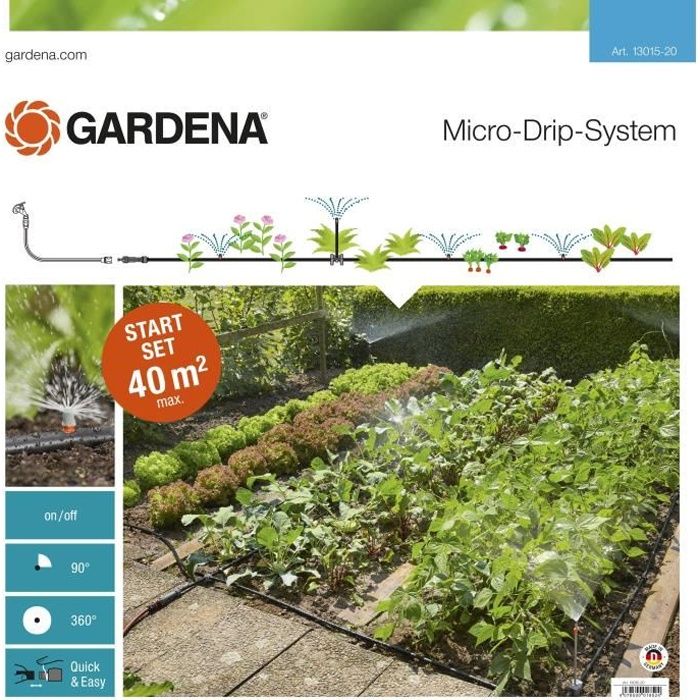 GARDENA Kit complet d'arrosage goutte-à-goutte pour massifs et potagers – Micro-Drip® – Arrosage 40m² – (13015-20)