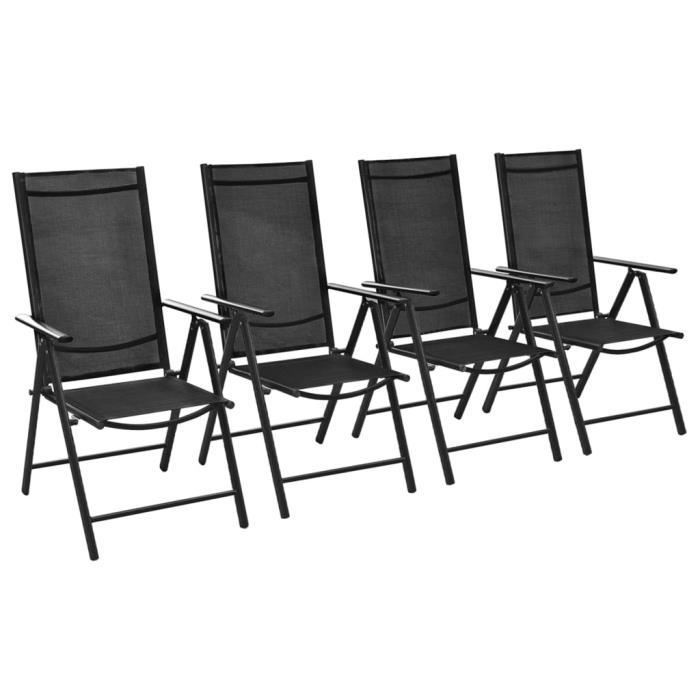 Lot de 4 Chaises de jardin Fauteuils de jardin -Chaises pliables de jardin 4 pcs Aluminium et textilène Noir🍦6819