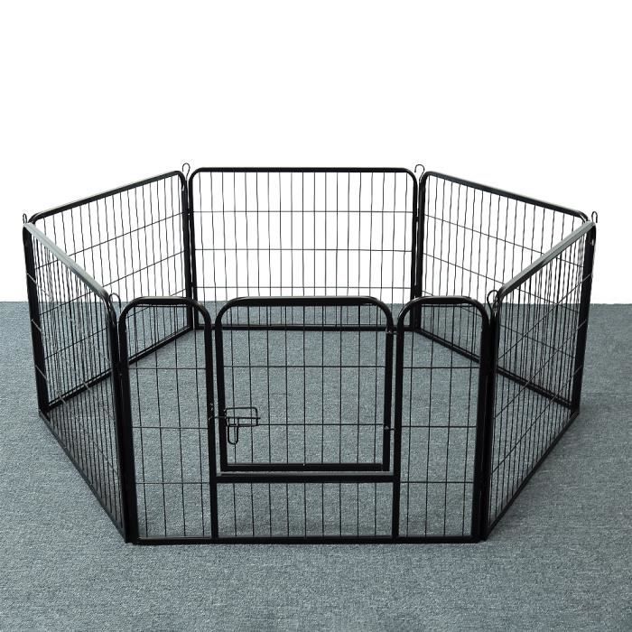 LARAS Panneaux Parc Enclos pour Chiens Chiots Lapins Métal 60 x 80 cm Noir 6 Panneaux