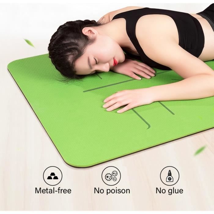 matelas de gymnastique et de Pilates, Tapis de Yoga TPE à double couche, antidérapant et avec une ligne de position 1830x610x6mm