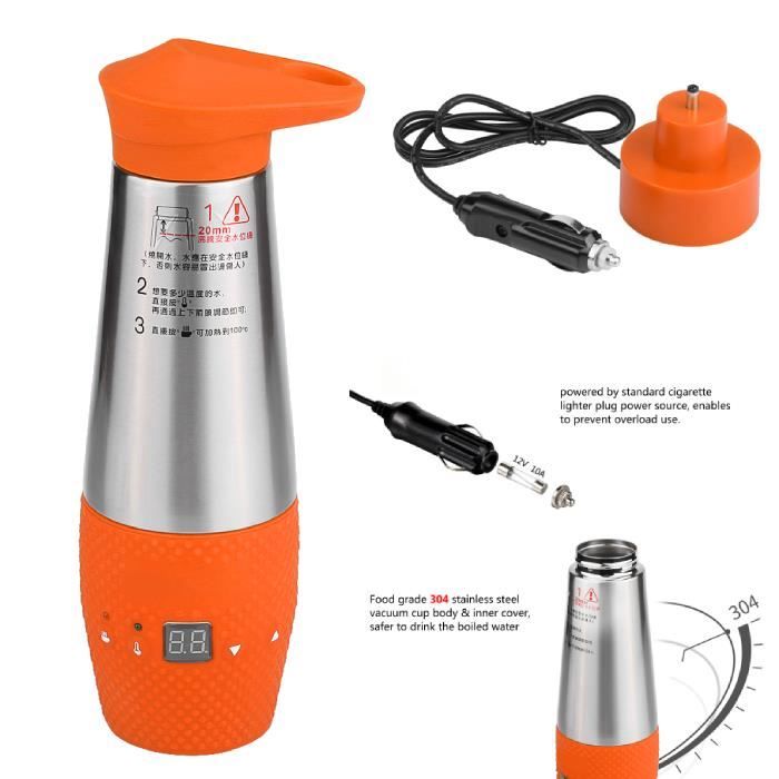 Bouilloire Électrique Chauffe-Eau Voiture Inox Thé Tasse Café Portable 348ML 12V 80W - Orange -KEL