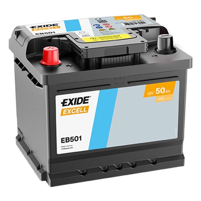 BATTERIE EXIDE EXCELL L1 12V 50AH 450A 207X175X190 +G EB501