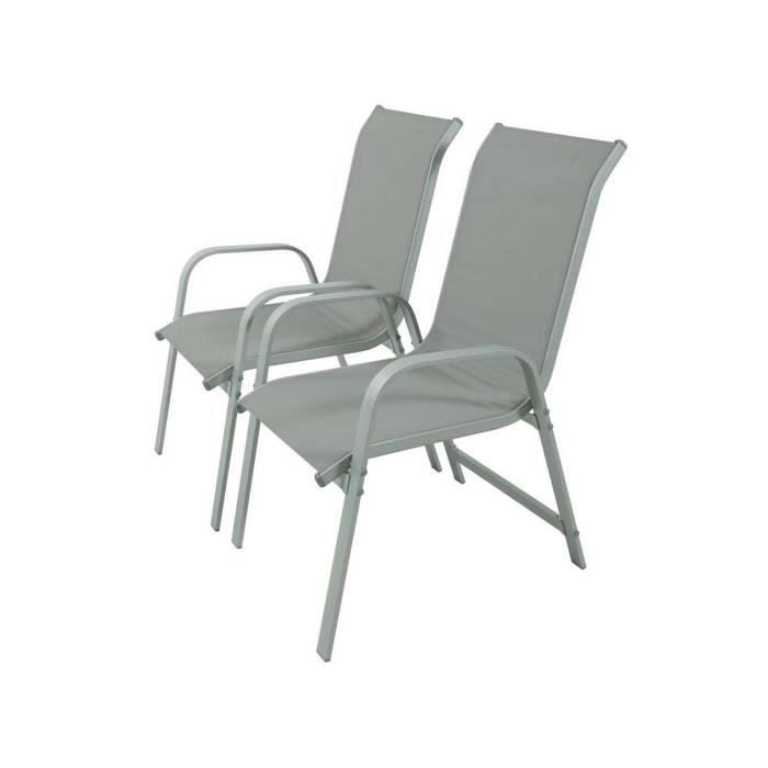 Fauteuil jardin Alu/Textilène -Porto- - Phoenix - Gris clair - Lot de 2