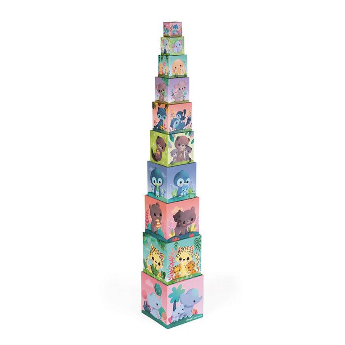 Pyramide Carrée les Animaux Tous Mignons - Jouet d'Eveil - Dès 12 mois