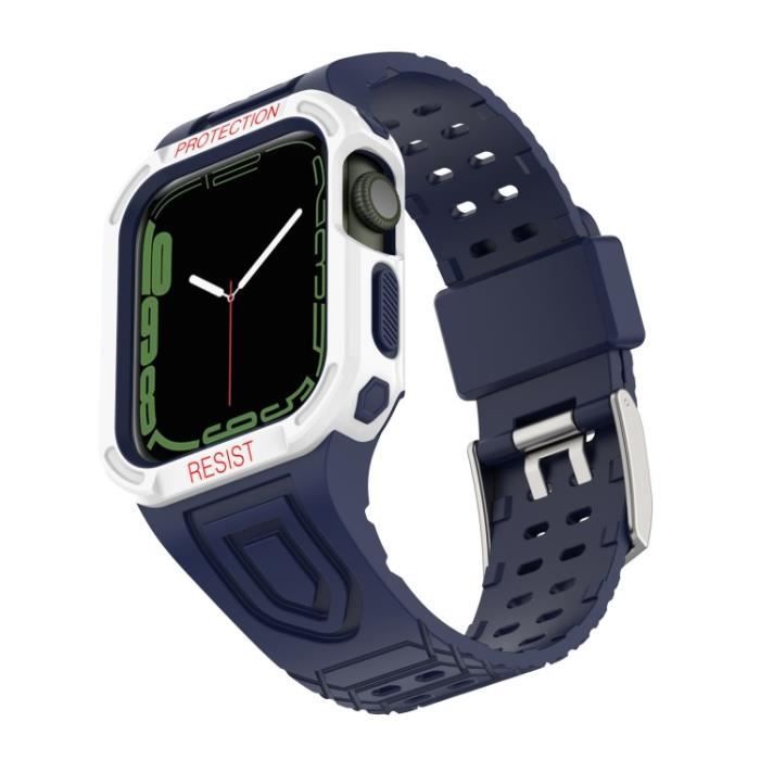 Sangle Pour Apple Watch Series 1-2-3 42Mm-4-5-6-Se 44Mm-7 45Mm Coumor Contrast Adjustable Band + Protective Case,Bleu Foncé-Blanc