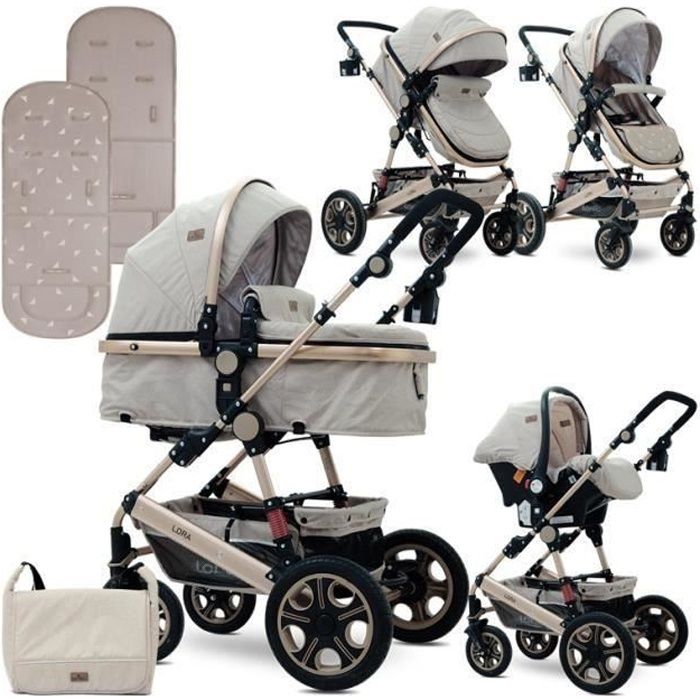 Poussette combinée trio 3 en 1 avec siège auto Lora set Lorelli beige