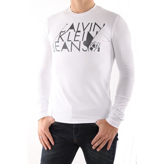 T-Shirt Calvin Klein manches longues pour hommes - CMP13V blanc.