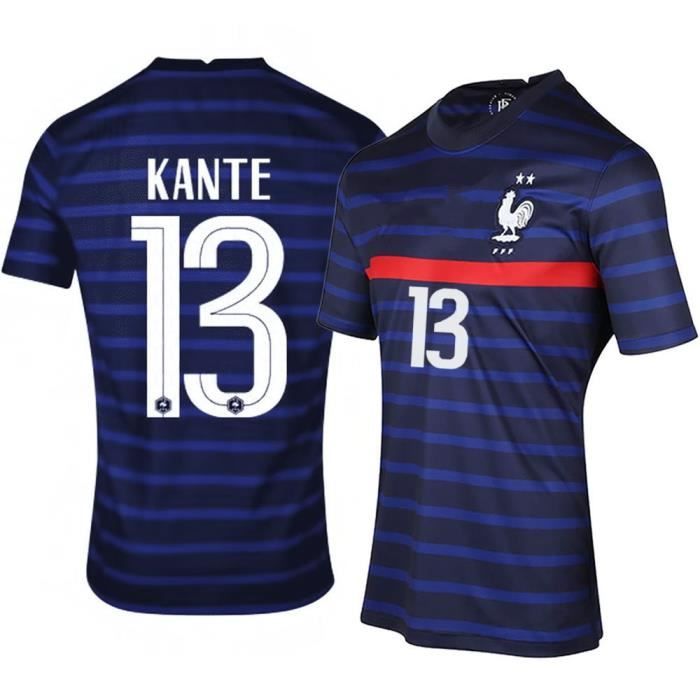 Maillot de Football France 2021 KANTE 13 T-Shirt de L'équipe FFF Domicile Maillot de Formation Tissu Respirant Bleu Junior Enfant