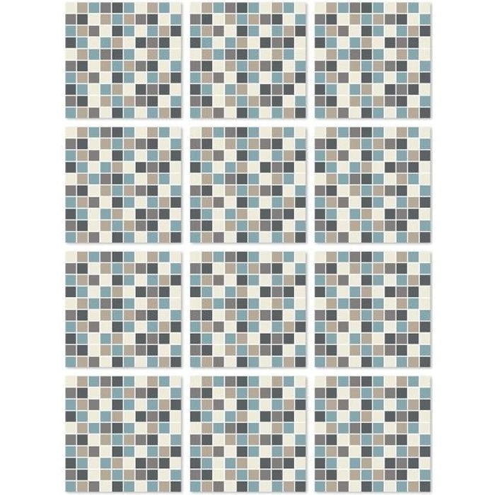 Panorama Stickers Carrelage Adhésif Cuisine 72 Pièces de 10x10cm Carrés Bleu - Autocollant adhésif en Vinyle pour Carreaux muraux