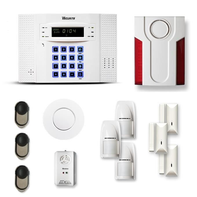 Alarme maison sans fil DNB 3 à 4 pièces mouvement + intrusion + détecteur de fumée + gaz + sirène extérieure - Compatible Box intern