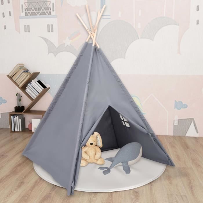PAL Tunnels d'activités Tente tipi d'enfants avec sac Peau de pêche Gris 120 x 120 x 150 cm