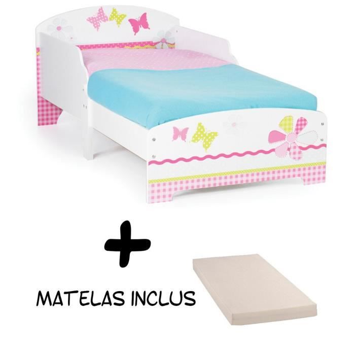 Lit fille Papillon en bois + Matelas