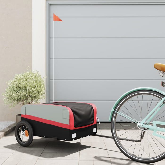 vidaXL Remorque de vélo noir et rouge 30 kg fer 94034