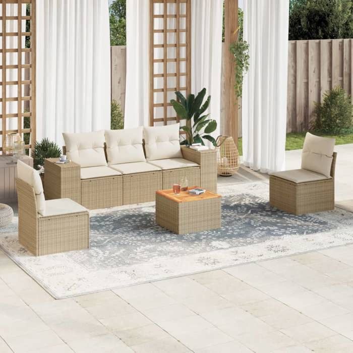 Salon de jardin 6 pièces Coussin Résine tressée