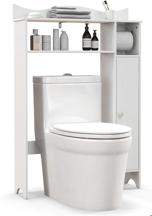 giantex meuble dessus toilettes wc-4 compartiments+support-papier toilette-2 étagères réglables-meuble/colonne salle de bain blanc