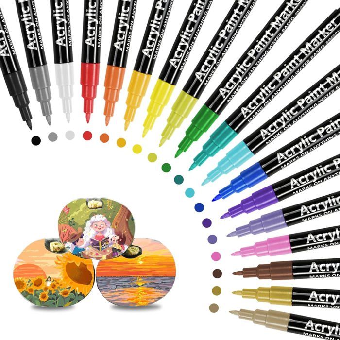 Marqueurs Peinture Acrylique Emooqi - Set De 18 Couleurs Dont 2 Métalliques Pour Multi-Supports
