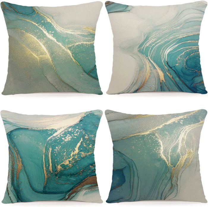 Housse Coussin Bleu Canard 40x40 Lot De 4 - Taie Coussin Home Sweet Home En Lin