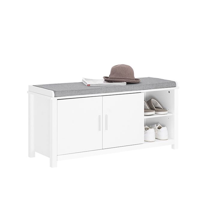 Meuble dEntrée FSR168-W SoBuy - avec 2 Portes Coussin Rembourré - Capacité de Charge 227 kg - 105x35x51 cm - Blanc