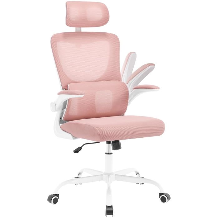 WOLTU Chaise de Bureau Chaise Pivotante sur roulettes Fonction Inclinable en Maille avec Support Lombaire Rose W0ATT0578
