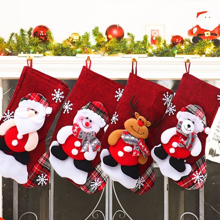 4 Pièces Chaussettes de Noël Décoration de Bas de Noël Pour accrocher des accessoires Décoration de sapin de Noël 16 x 13 x 22 cm