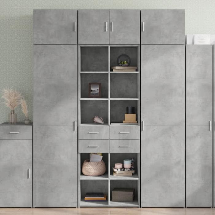 vidaXL Buffet haut gris béton 70x425x185 cm bois dingénierie buffet meuble de rangement armoire haute armoire armoire 3281465