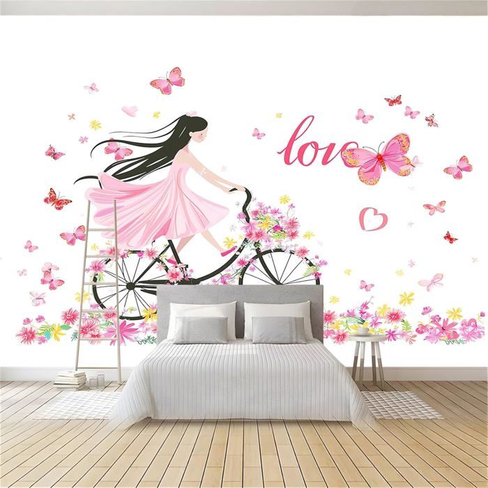 Rose Papier Peint Enfant 350x256 cm robe papillon fille 3D Effet Moderne Salon Chambre Décoration Murale GarçOns Filles