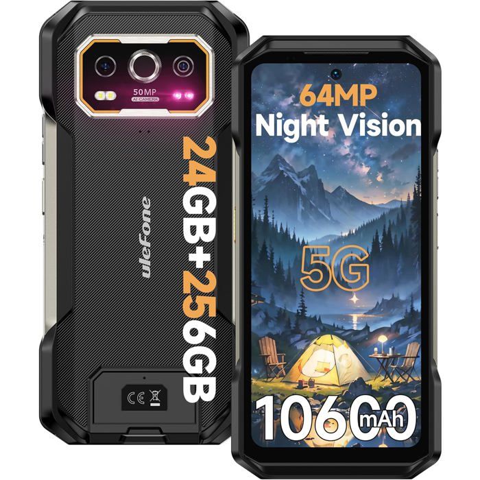 Téléphone Portable 5G Ulefone Armor 27T Pro 24Go+256Go/2To Imagerie Thermique 678 FHD+ 64MP Smartphone Incassable Android 15 NFC