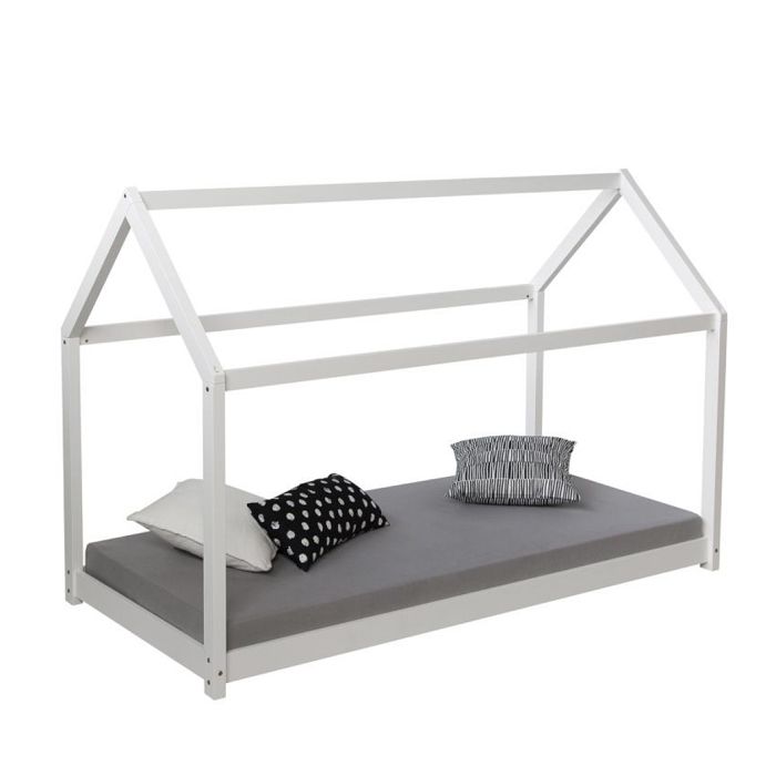 Lit enfant 80x160 blanc cabane matelas