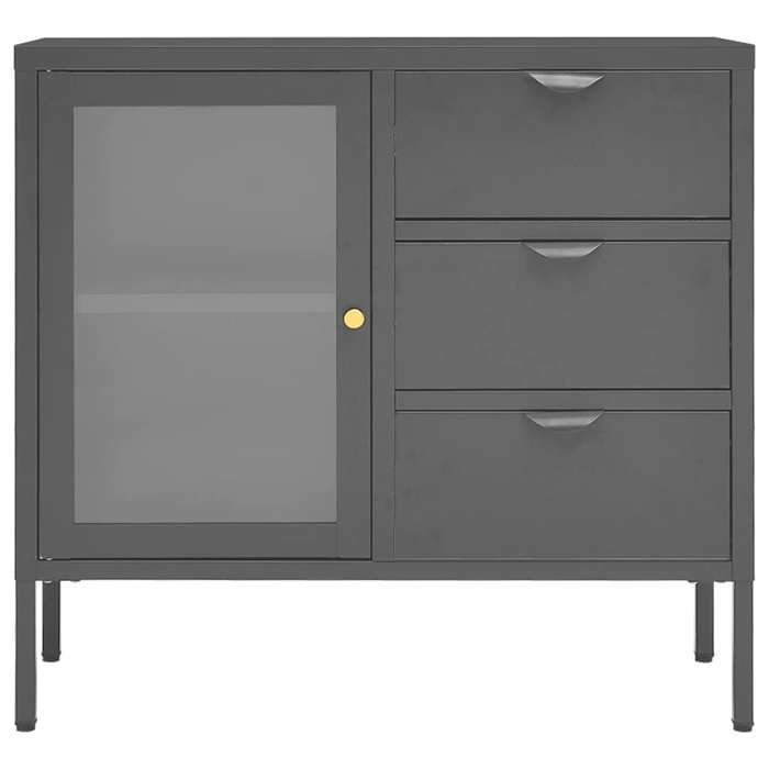 (SOLDE dété) Placard/Buffet bas - Décor salon - Anthracite 75 x 35 x 70 cm Acier et verre trempé *aspect pratique1998424